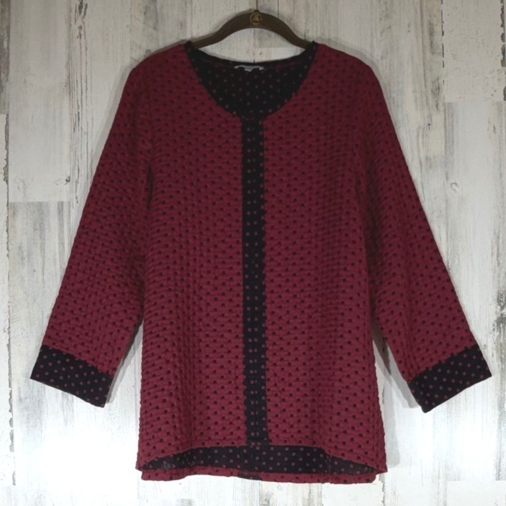 Habitat Tunic Top Small Dark Red Black Textured Gauze Geometric Artsy Boho